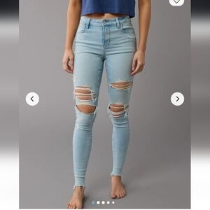 American Eagle Light Blue Distressed Highest Highrise Next Level Stretch Jegging
